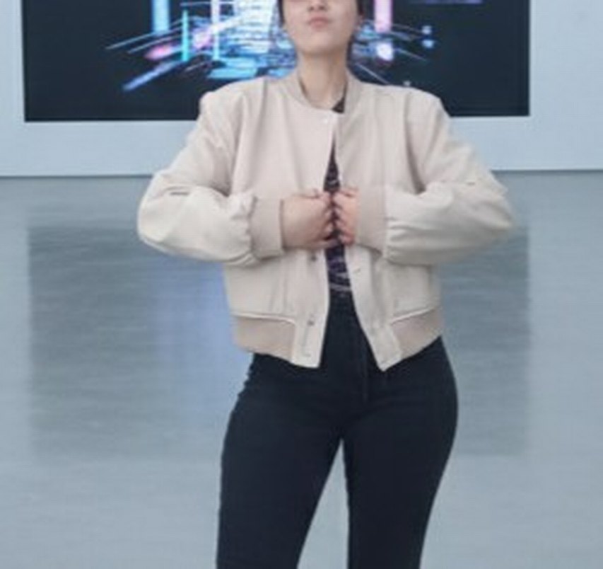 Bej Kadın Düğmeli Bomber Ceket - Görsel 5