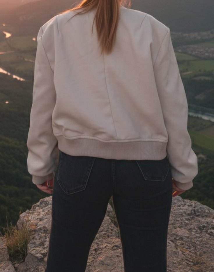 Bej Kadın Düğmeli Bomber Ceket - Görsel 2