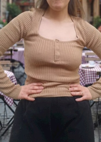 Bej Triko Fitilli Bluz - Görsel 2