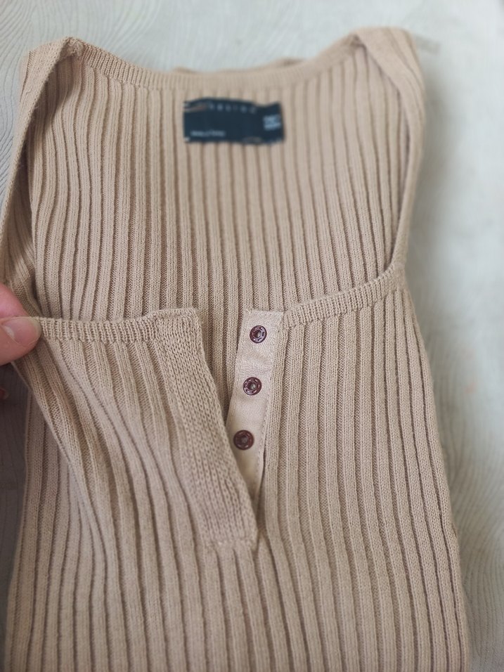 Bej Triko Fitilli Bluz - Görsel 3