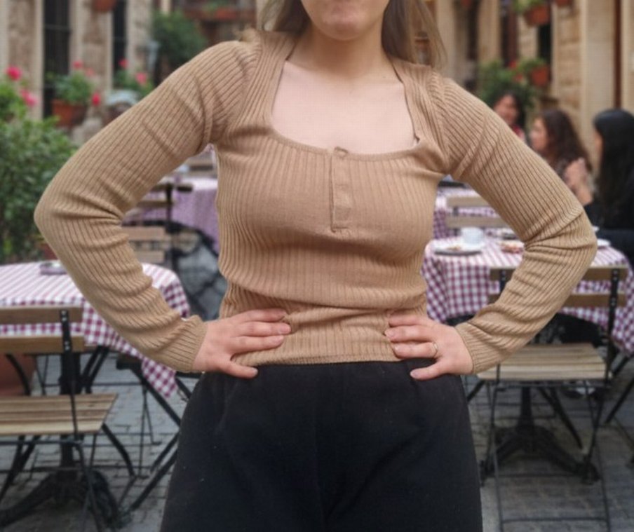 Bej Triko Fitilli Bluz - Görsel 2