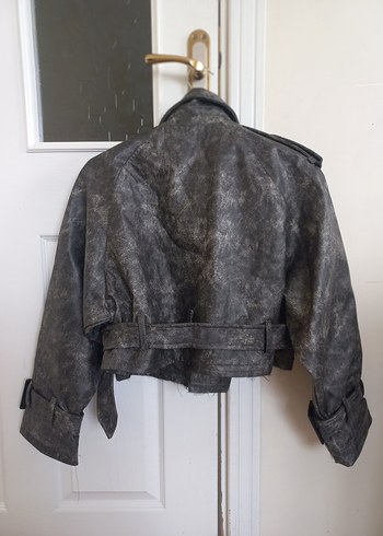 Gri Kemerli Deri Kadın Ceket - Görsel 7