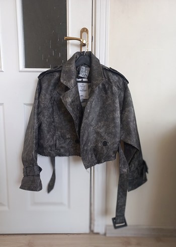 Gri Kemerli Deri Kadın Ceket - Görsel 10