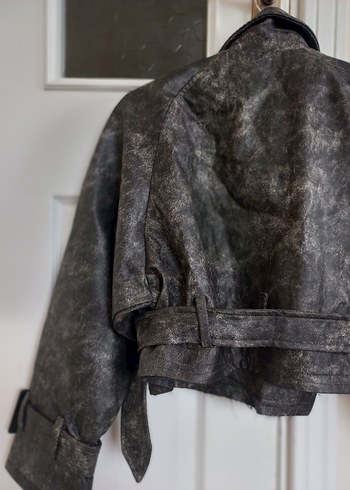 Gri Kemerli Deri Kadın Ceket - Görsel 8