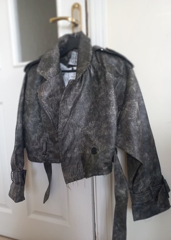 Gri Kemerli Deri Kadın Ceket - Görsel 6