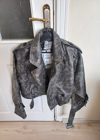 Gri Kemerli Deri Kadın Ceket - Görsel 12