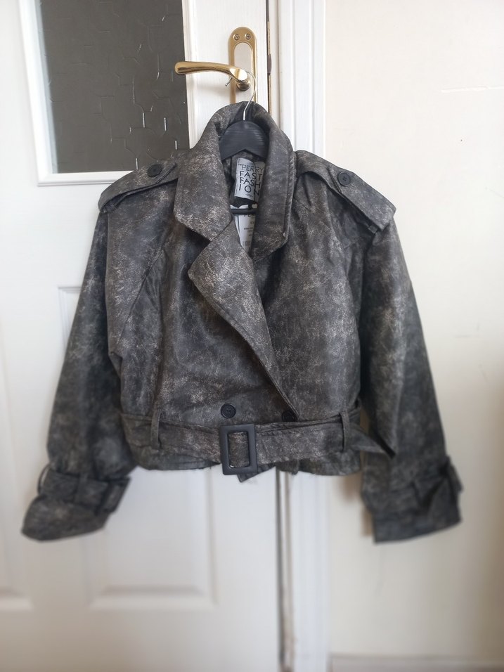 Gri Kemerli Deri Kadın Ceket - Görsel 5