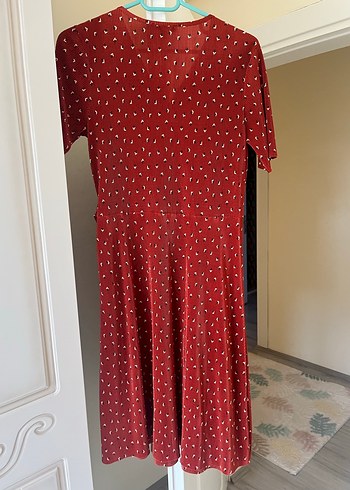 Kırmızı V Yaka Midi Bohem Elbise - Görsel 3