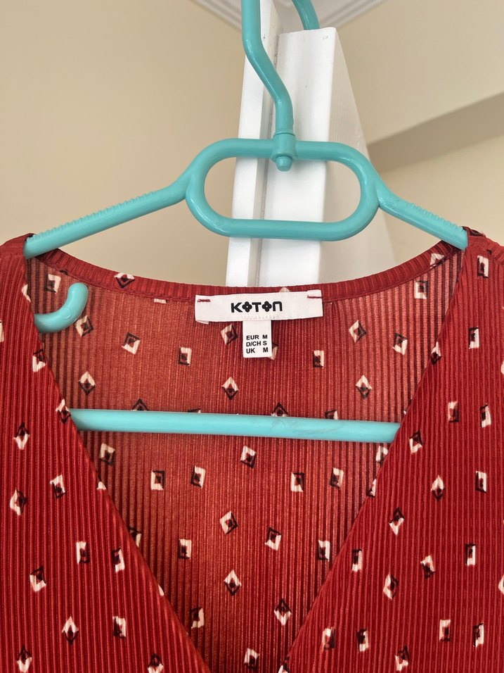 Kırmızı V Yaka Midi Bohem Elbise - Görsel 2