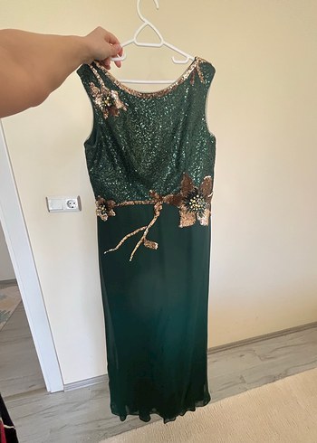 Yeşil İşlemeli Uzun Abiye Elbise - Görsel 5