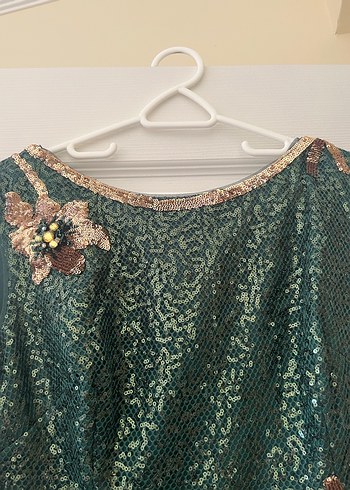 Yeşil İşlemeli Uzun Abiye Elbise - Görsel 7