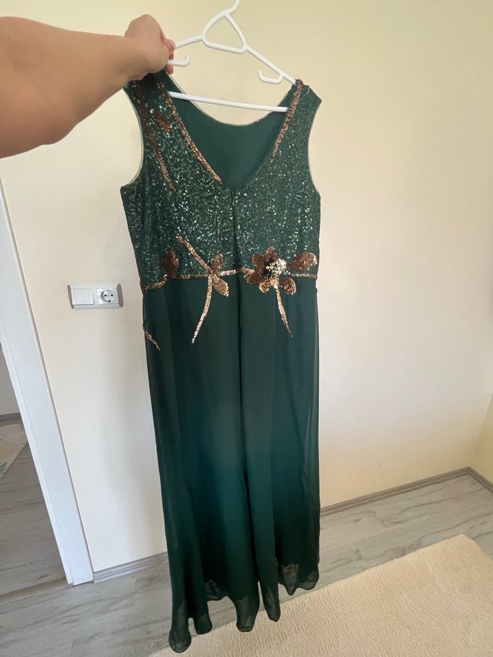 Yeşil İşlemeli Uzun Abiye Elbise - Görsel 4