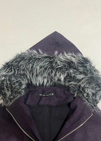 Kürk Detaylı Mor Kapüşonlu Kadın Ceket - Görsel 5
