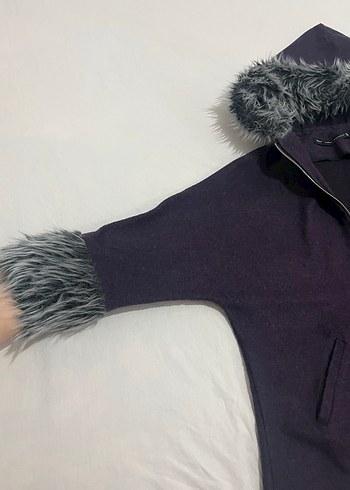 Kürk Detaylı Mor Kapüşonlu Kadın Ceket - Görsel 2