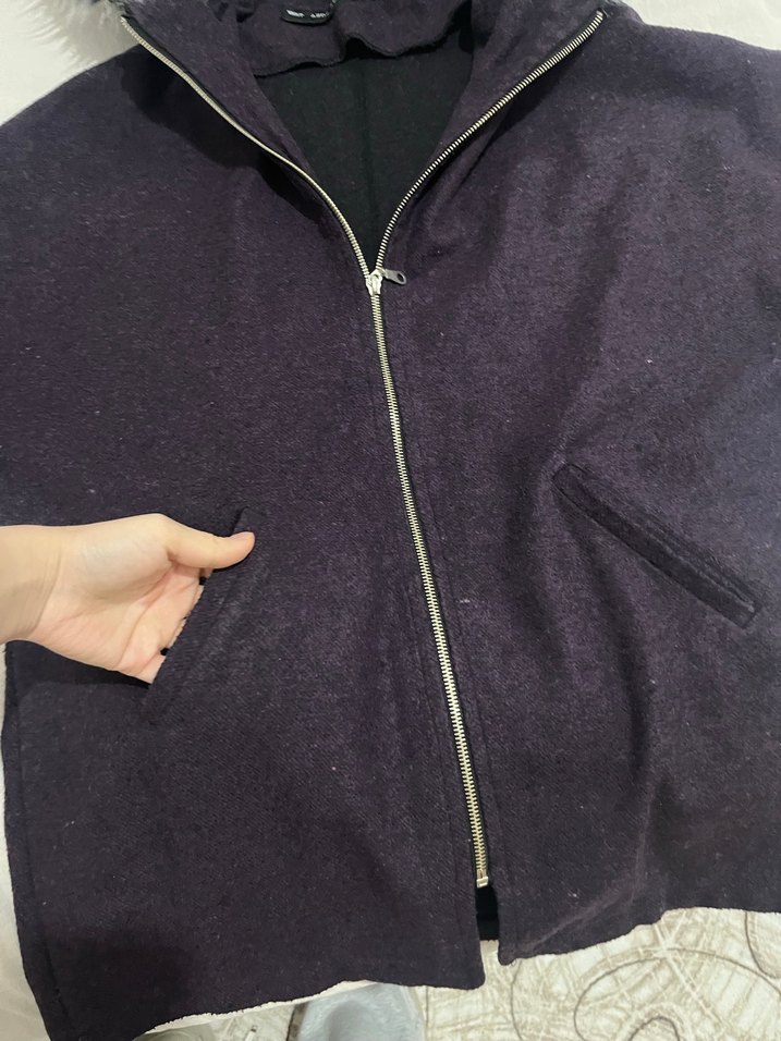 Kürk Detaylı Mor Kapüşonlu Kadın Ceket - Görsel 3