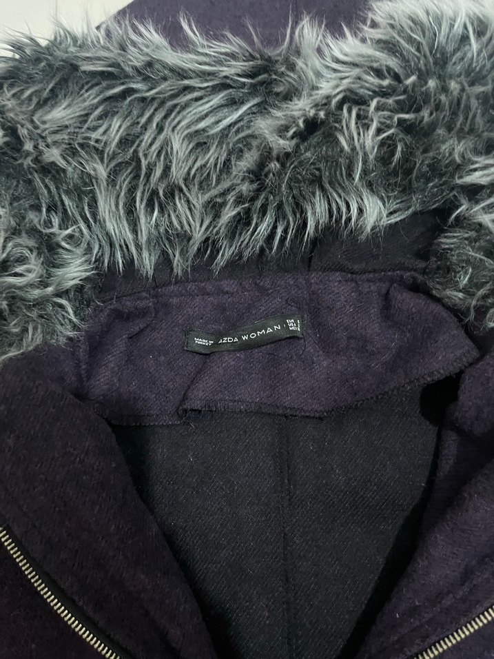 Kürk Detaylı Mor Kapüşonlu Kadın Ceket - Görsel 4