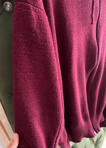 Bordo Kapüşonlu Fermuarlı Kadın Kazak - Görsel 3