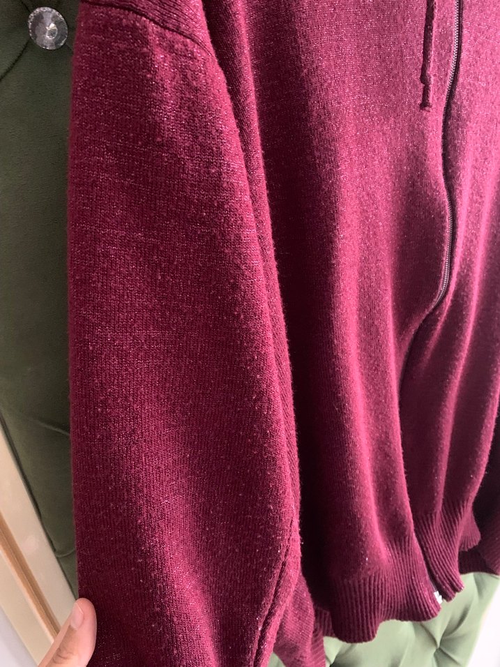 Bordo Kapüşonlu Fermuarlı Kadın Kazak - Görsel 3