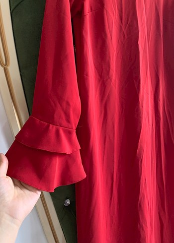 Kırmızı Uzun Kollu Salaş Kadın Elbise - Görsel 2