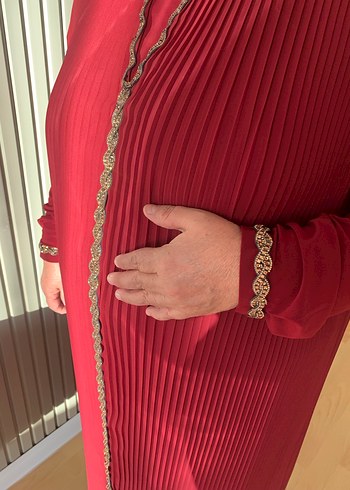 Bordo Uzun Kollu Vintage Kadın Elbisesi - Görsel 4