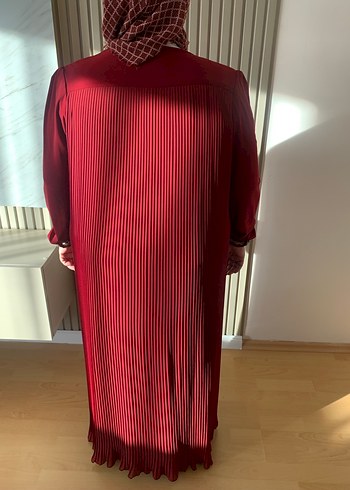 Bordo Uzun Kollu Vintage Kadın Elbisesi - Görsel 3