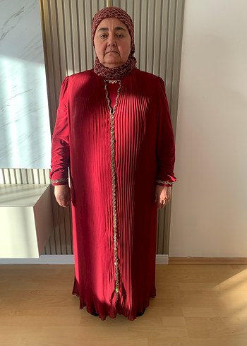 Bordo Uzun Kollu Vintage Kadın Elbisesi - Görsel 2