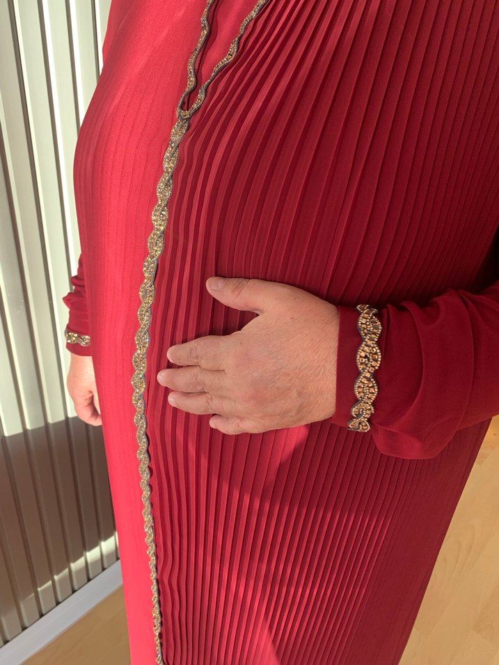 Bordo Uzun Kollu Vintage Kadın Elbisesi - Görsel 4