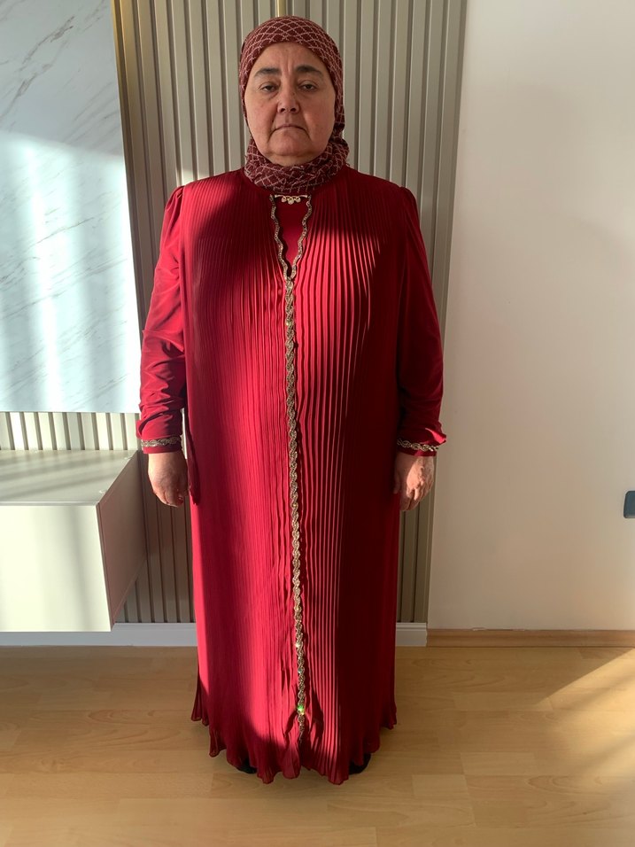 Bordo Uzun Kollu Vintage Kadın Elbisesi - Görsel 2