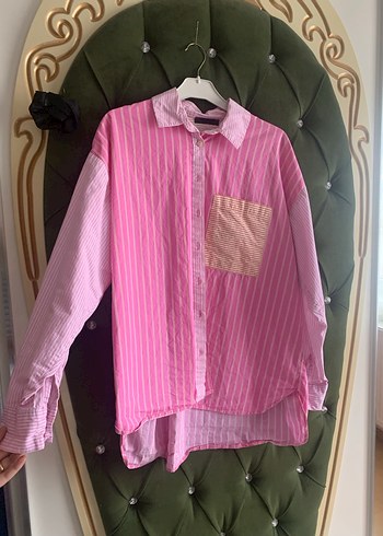 Pembe Bağlama Desenli Uzun Kollu Salaş Gömlek - Görsel 2