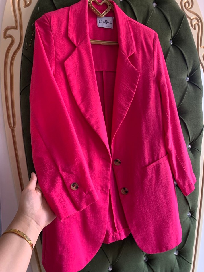 Pembe Keten Kadın Blazer - Görsel 4