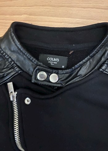 m Beden Deri Detaylı Siyah Biker Ceket
