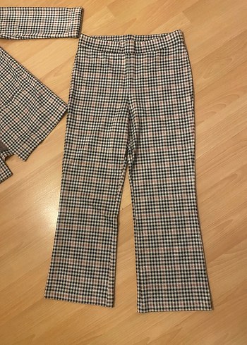 Düğmeli Ekose Kadın Kumaş Pantolon - Görsel 3