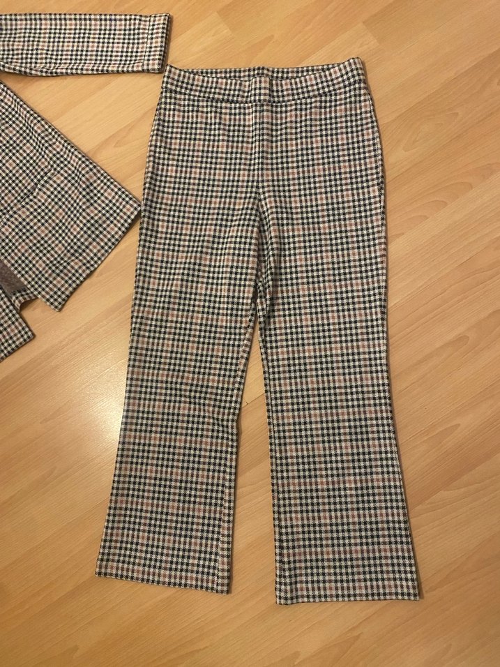 Düğmeli Ekose Kadın Kumaş Pantolon - Görsel 3