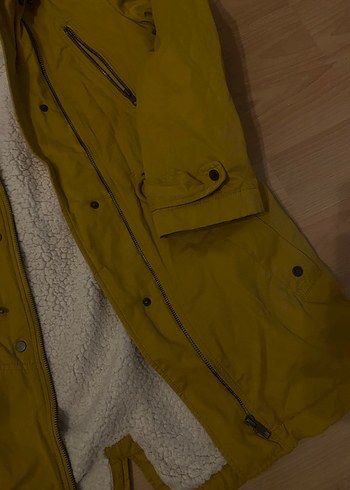 Sarı Kadın Kürklü Midi Kış Montu - Görsel 2