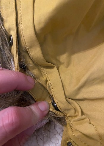 Sarı Kadın Kürklü Midi Kış Montu - Görsel 7