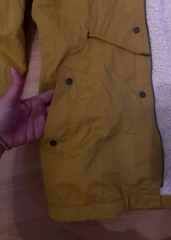 Sarı Kadın Kürklü Midi Kış Montu - Görsel 3