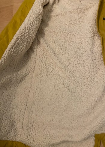 Sarı Kadın Kürklü Midi Kış Montu - Görsel 4