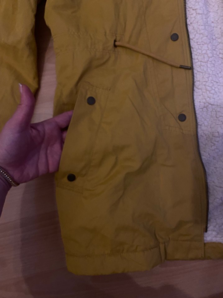 Sarı Kadın Kürklü Midi Kış Montu - Görsel 3