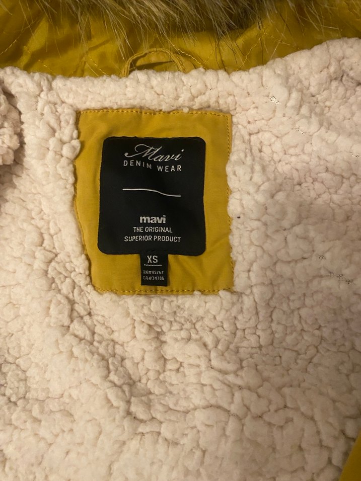 Sarı Kadın Kürklü Midi Kış Montu - Görsel 5