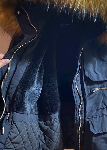 Siyah Kadın Midi Kışlık Kürklü Mont - Görsel 3