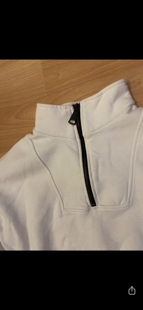 Beyaz Yarım Fermuarlı Kadın Sweatshirt - Görsel 3