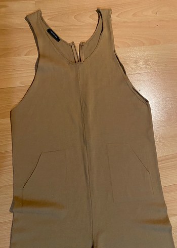 Bej V Yakalı Uzun Kadın Tulum - Görsel 2