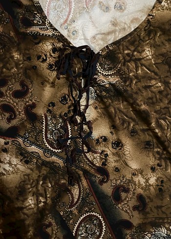 Bohem V Yaka Uzun Kollu Kahverengi Bluz - Görsel 3