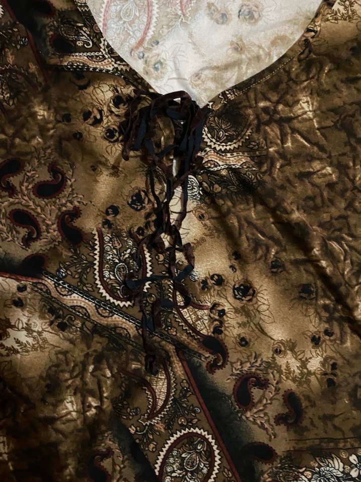 Bohem V Yaka Uzun Kollu Kahverengi Bluz - Görsel 3