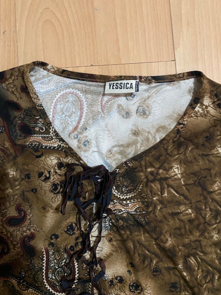 Bohem V Yaka Uzun Kollu Kahverengi Bluz - Görsel 2