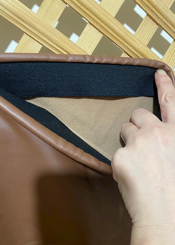 Kahverengi Deri Midi Mini Etek - Görsel 2