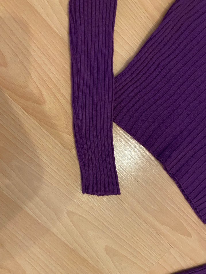 Kadın Mor Triko Kayık Yaka Kazak - Görsel 2