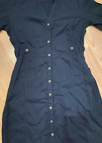 s Beden lacivert Renk Düğmeli Lacivert Denim Midi Elbise