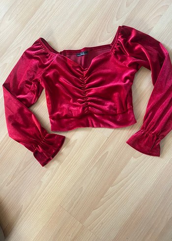 Bordo Kadife Pilili Mini Bluz
