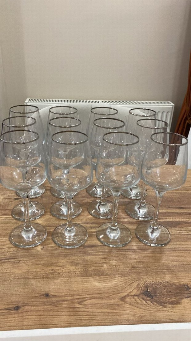 Gri Kenarlı 12'li Şarap Kadehi Seti - Görsel 2